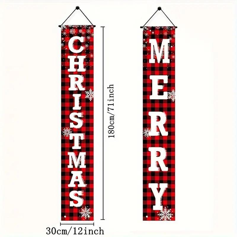 Merry Christmas Door Banner, 1 Pair Outdoor Holiday Decoration, Door Hanging Banner, Party Wall Hanging Decoration, Home Decor Supplies