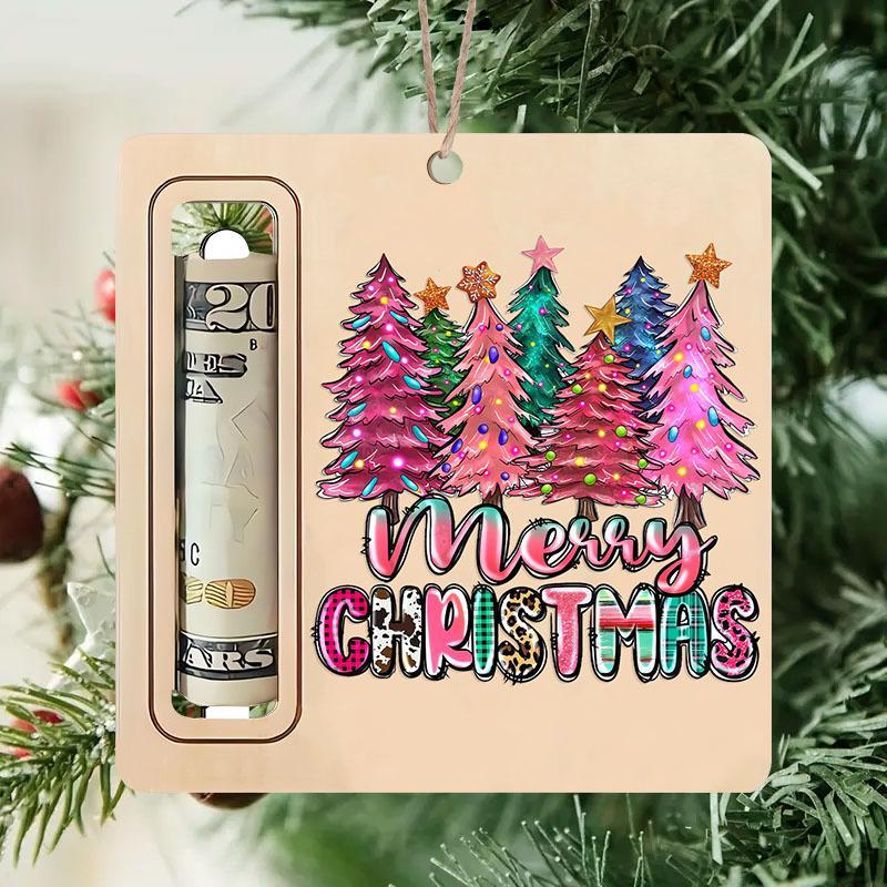 Christmas Tree Pattern Money Holder Ornament, 1 Count Wooden Christmas Money Holder Pendant, Xmas Tree Hanging Decor for Home Office for Holiday Party