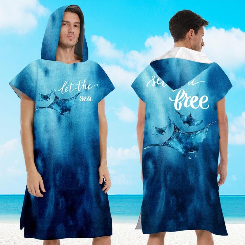 Quick Dry Surf Poncho, Robe Hoodie for Adults Men Women, Microfiber Suitable for Swimming Beach Surfing Diving, Camping Accessories