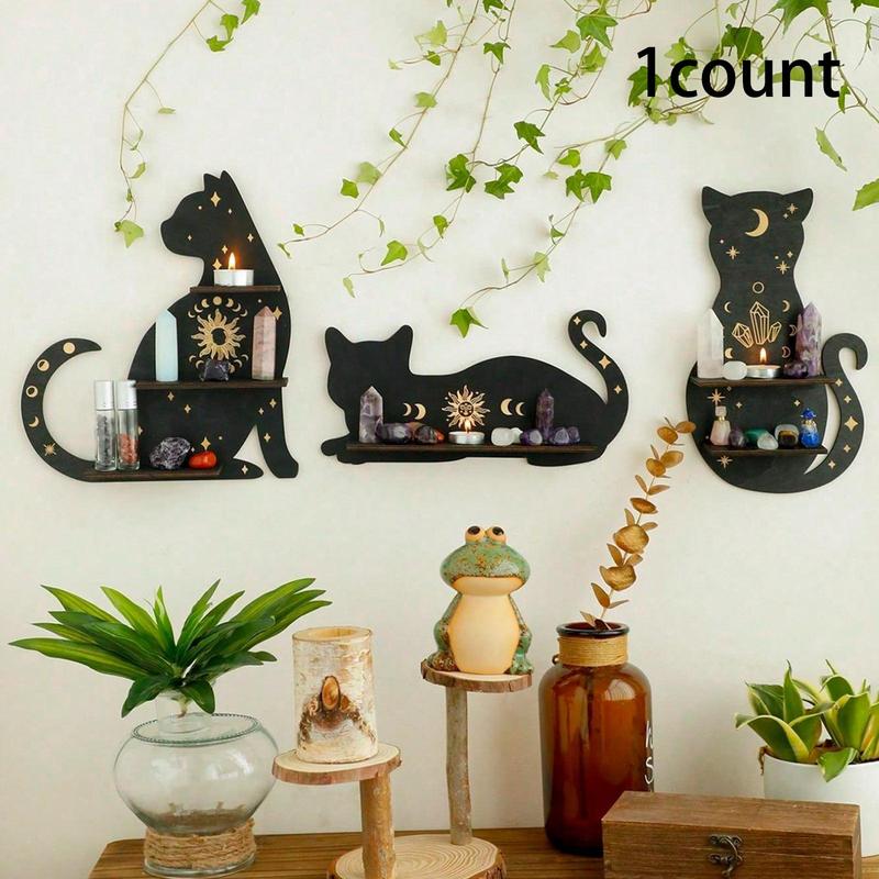 Wooden Moon & Cat Design Hanging Decor, 1 Count Creative Meditation Ornament For Home Wall Decor, Ramadan Decorations, Household Storage Shelf Display Rack for Room Accessories, Summer for Gifts