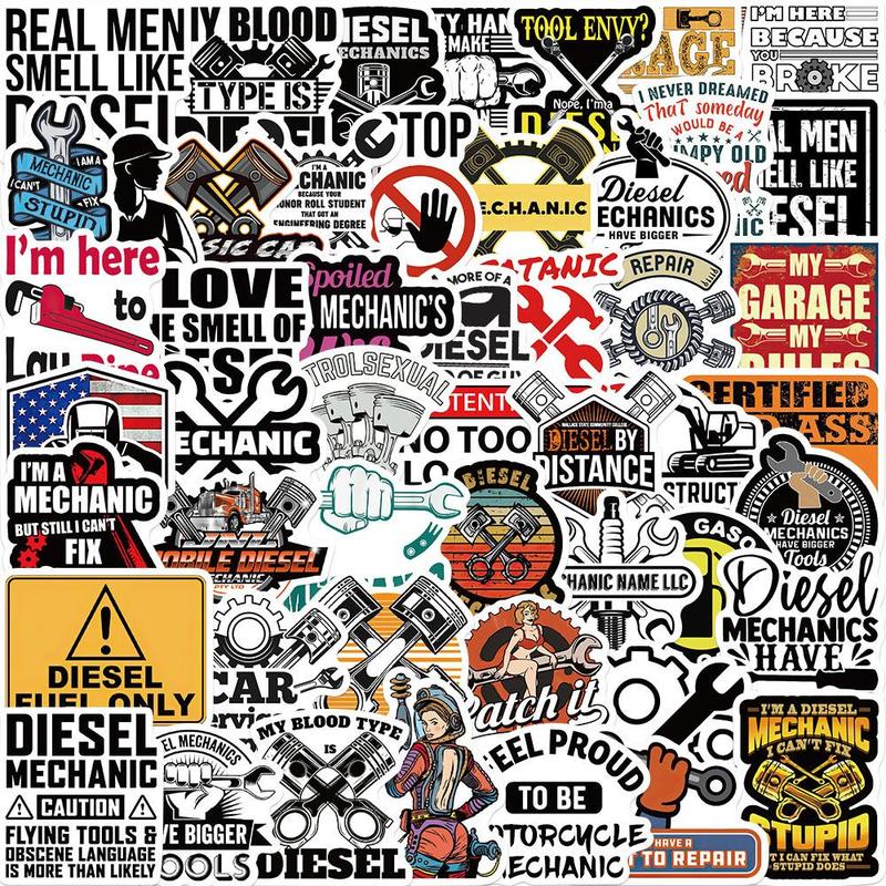 Cartoon Diesel Mechanic Graffiti Sticker, 50pcs set Decorative Sticker,  Suitable for Motorcycle Luggage Tablet Guitar Water Bottle