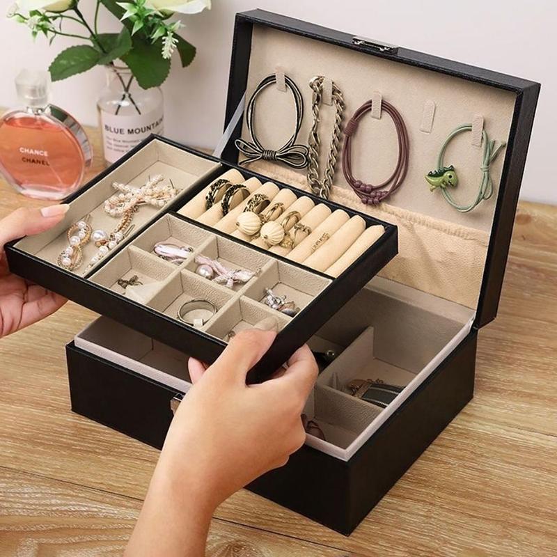 Double Layer Jewelry Storage Box, 1 Count Large Capacity Dustproof Jewelry Organizer, Home Organizers, Summer for Gift