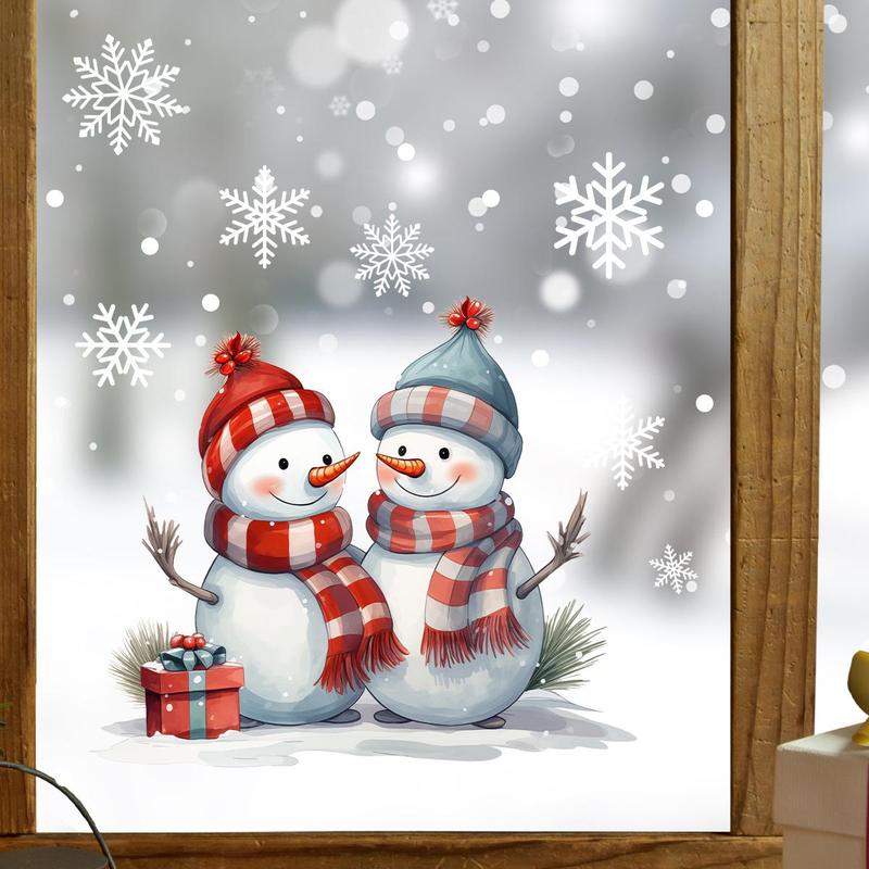 Christmas Snowman Pattern Window Sticker, 1 Count Self Adhesive Window Decal, Double Sided Window Decorative Sticker for Home Living Room Bedroom