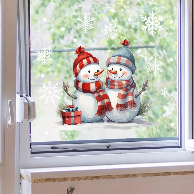 Christmas Snowman Pattern Window Sticker, 1 Count Self Adhesive Window Decal, Double Sided Window Decorative Sticker for Home Living Room Bedroom