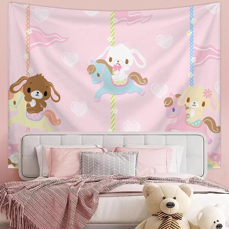 Cartoon Carousel Pattern Tapestry, Cute Animal Pattern Wall Hanging Tapestry, Wall Decor for Home Living Room Bedroom Dormitory