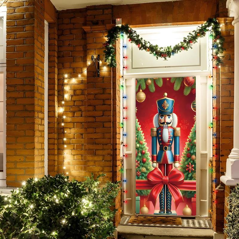 Nutcracker Pattern Door Banner, 1 Count Christmas Themed Door Curtain, Festive Backdrop for Home Living Room Bedroom