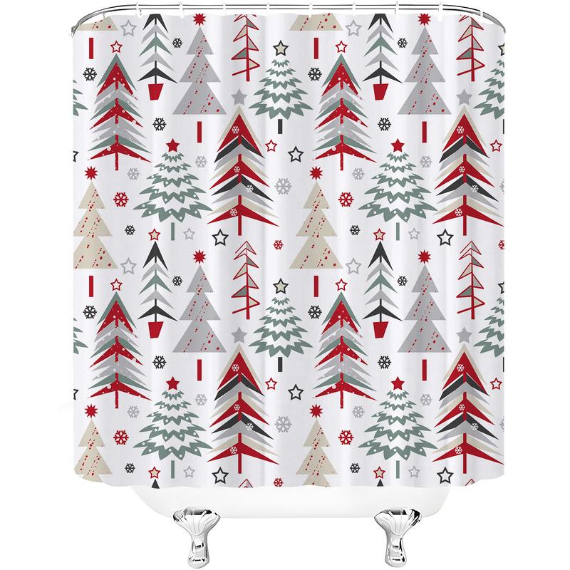 PAUSEBOLL Christmas Tree Shower Curtain, Xmas Tree Shower Sets Winter Snowflake New Year Holiday Home Bathroom Bathtubs Decor, Waterproof Polyester Fabric Bathroom Curtain Set with Hooks 72X72 Inches