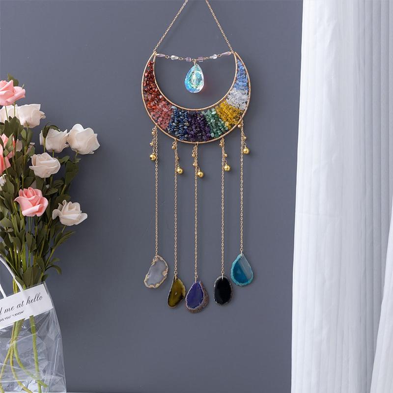 Agate Moon Dream Catcher, Hanging Decoration, Wall Hanging Decorative Dreamcatcher, Hangable Decorative Pendant for Home Garden Bedroom