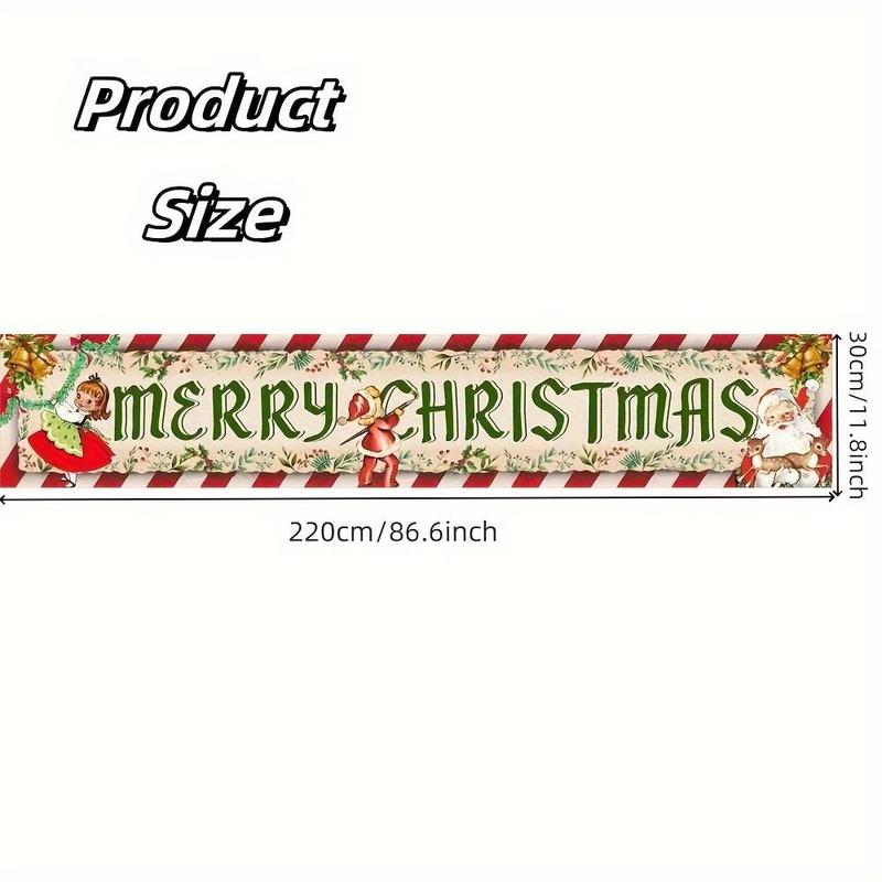 Vintage Christmas Decorations, 1 Count Outdoor Yard Sign, Vintage Style Merry Christmas Banner, Traditional Retro Santa Xmas Hanging Banner for Holiday Party