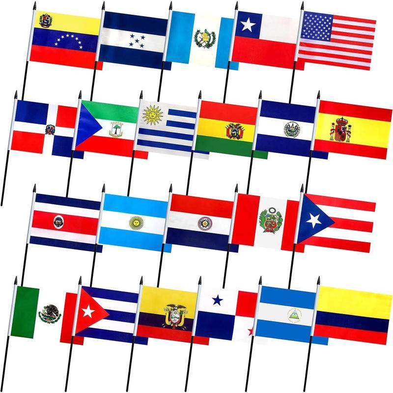 22 Pack Latin America Countries Stick Flags Set Small Mini Spanish Speaking Hand Held Flags,Includ 18 Latin America Countries,5x8 Inch