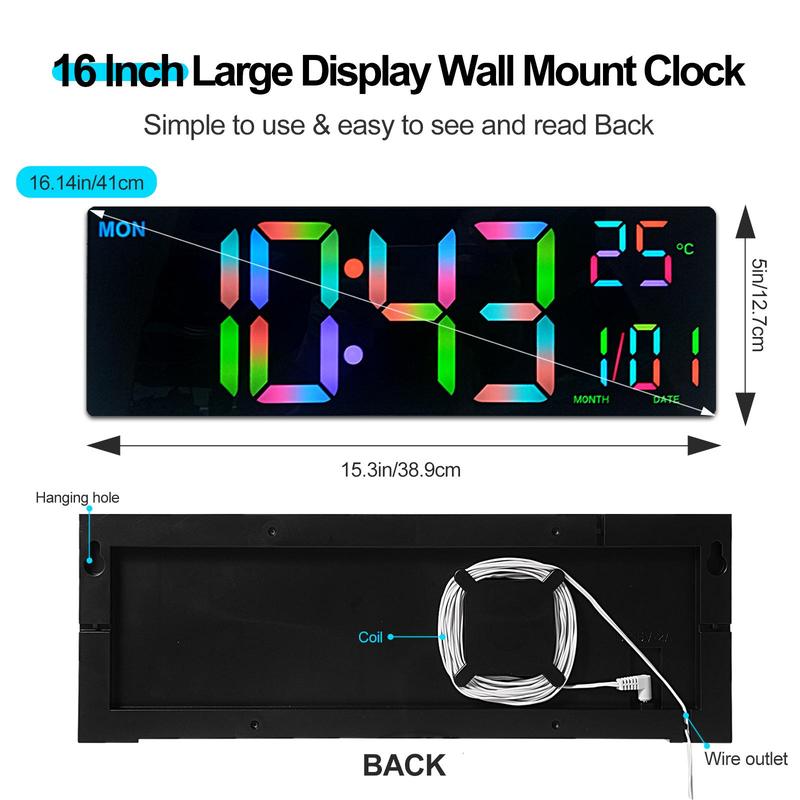 Large Screen Digital Wall Clock, 1 Count USB Powered Alarm Clock with Remote Control, Bedroom Wall Decor Clock with Date & Temperature Display, Home Decor