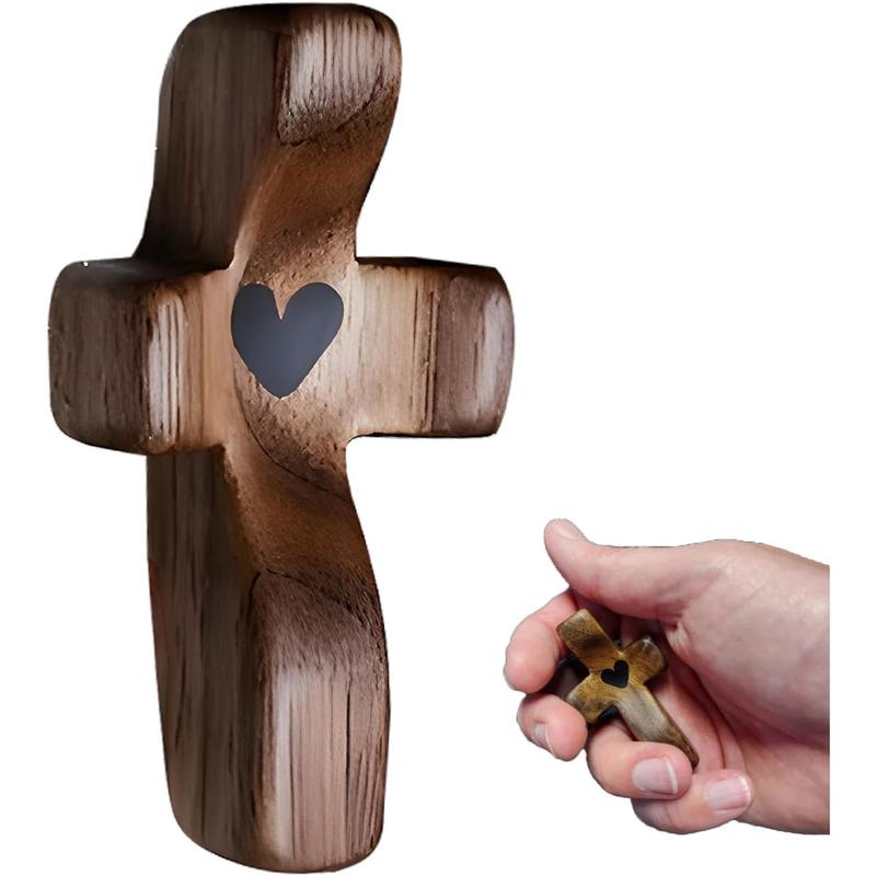 Cross My Heart, Encouragement Gift, Relieve Anxiety Comfort Cross for Clutching, Clinging and Praying, Pocket Olive Wood Cross Religious Gift for and Adults (8 Pcs) Decor Ornaments Wooden