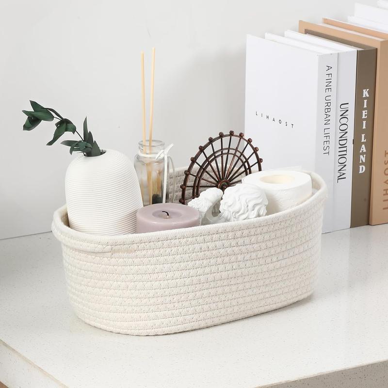 2 Pack Small Woven Basket with Gift Bags and Ribbons, Empty Decorative Gift Chest Box, Cute Baby Gift Basket for Nursery, Cotton Rope Room Shelf Storage Basket with Handles, All 12