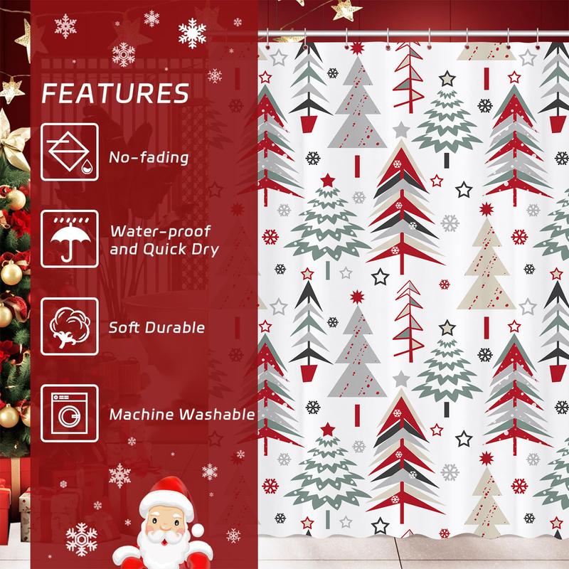 PAUSEBOLL Christmas Tree Shower Curtain, Xmas Tree Shower Sets Winter Snowflake New Year Holiday Home Bathroom Bathtubs Decor, Waterproof Polyester Fabric Bathroom Curtain Set with Hooks 72X72 Inches