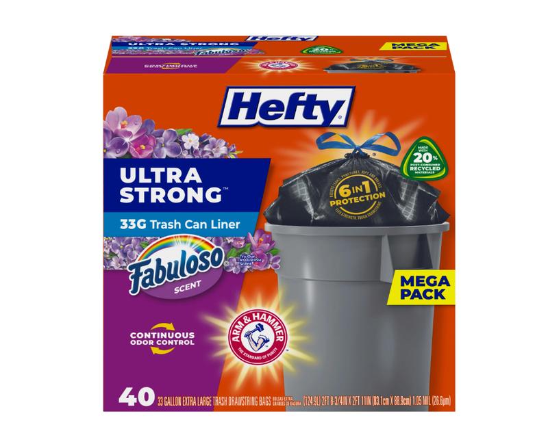 Ultra Strong 33 gallon Trash Bags, Large Trash Bags, Black, Fabuloso Scent, Made with 20% Post-Consumer Recycled Materials, 40 Bags Pack Plastic