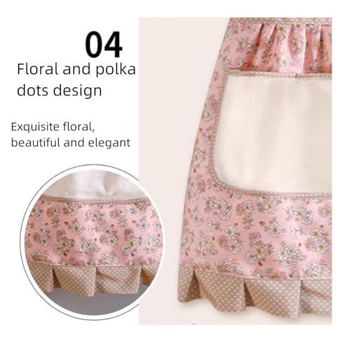 Aprons for Women with Pockets, Floral Kitchen Cooking Aprons,Waterproof Resistant Cotton Apron with Adjustable Strap and Front Pocket for Kids Kitchen,Cooking,Painting,Baking,Server,Barber Cover Gift Comfortable Wife