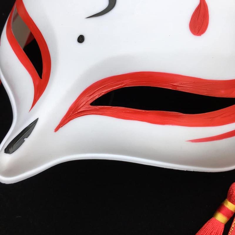 Kitsune Mask for Halloween Costume,Traditional Fox Kabuki Anime Masquerade Ball Party