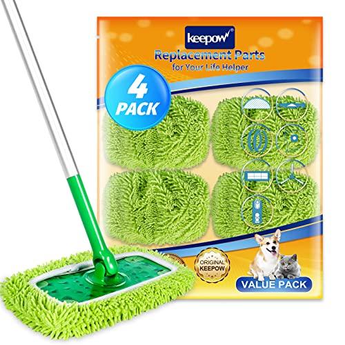 KEEPOW 5701M Reusable Microfiber Mop Pads Compatible with Swiffer Sweeper Mop 4 Pack (Mop is Not Included)