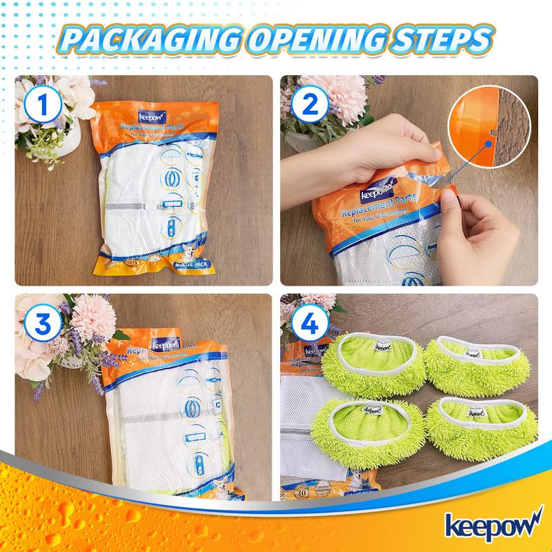 KEEPOW 5701M Reusable Microfiber Mop Pads Compatible with Swiffer Sweeper Mop 4 Pack (Mop is Not Included)