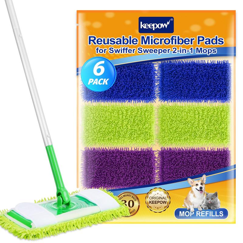 KEEPOW Reusable Microfiber Mop Pads Compatible with Swiffer Sweeper Mop  2+2+2 Pack (Mop is Not Included)