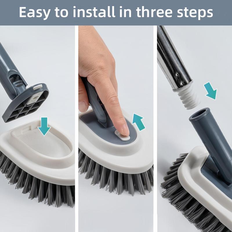 Bathtub Tile Scrubber Brush, 1 Set Adjustable Telescopic Pole Hard Bristle Floor Brush with 4 Brush Heads, Multifunctional Household Cleaning Brush