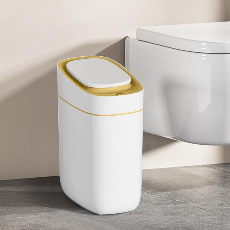 Automatic Bathroom Trash Can with Lid 2.5 Gallon Slim Sensor Garbage Can, 9L Narrow Plastic Trash Bin,  Motion Sensor Trash Bin for Bedroom, Living Room, Narrow Space, Golden