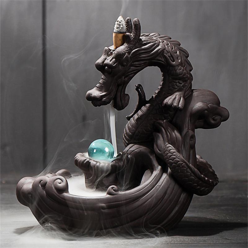 Creative Dragon Design Incense Burner, 1 Count Chinese Censer with Lucky Feng Shui Ball, Home Decor Supplies for Living Room Bedroom Office