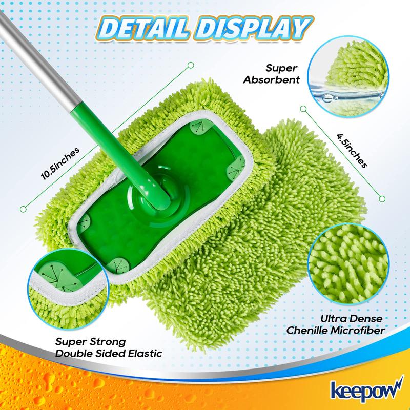 KEEPOW 5701M Reusable Microfiber Mop Pads Compatible with Swiffer Sweeper Mop 4 Pack (Mop is Not Included)