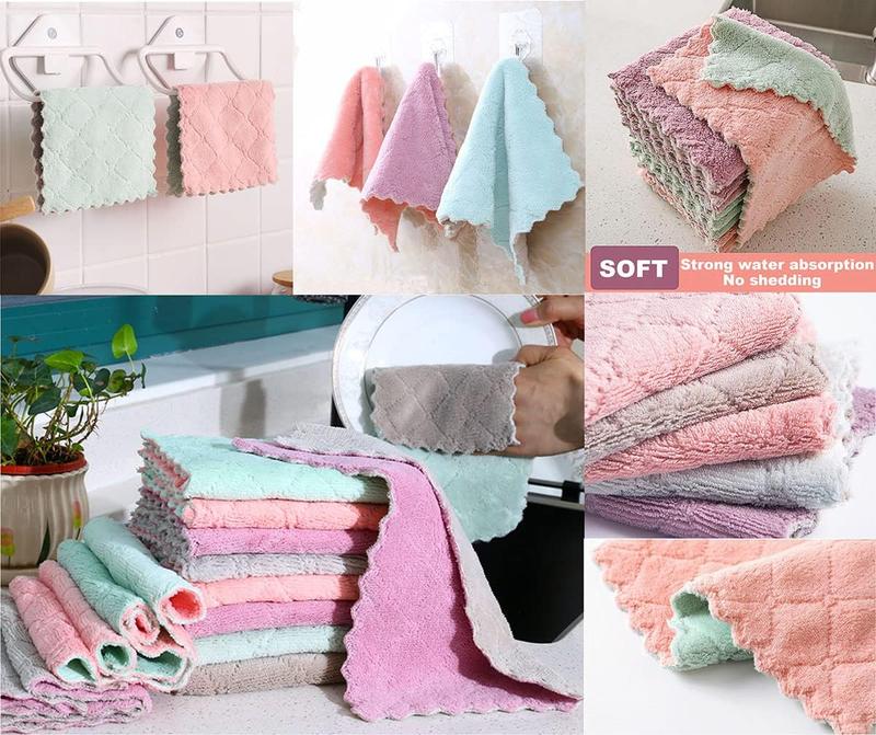 10pcs Super Absorbent Coral Velvet Dishtowels Non-Stick Oil Quick Dry Dish Towels, Soft Tea Towels, Table Cleaning Cloths