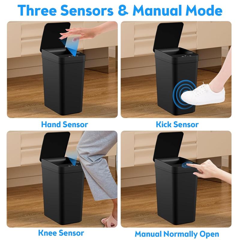 2 Pack 2.2 Gallon Automatic Touchless Garbage Can for Bedroom, Bathroom, Office, Living Room - Black