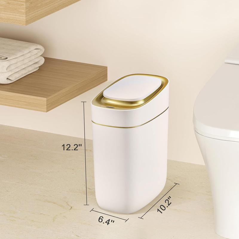 Automatic Bathroom Trash Can with Lid 2.5 Gallon Slim Sensor Garbage Can, 9L Narrow Plastic Trash Bin,  Motion Sensor Trash Bin for Bedroom, Living Room, Narrow Space, Golden