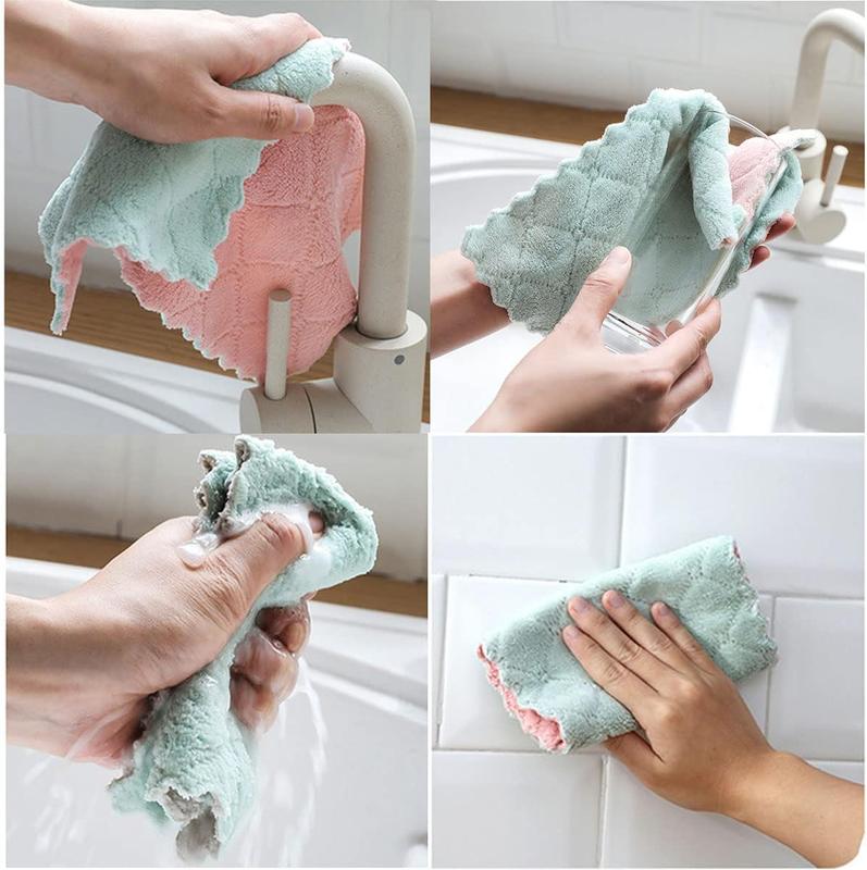 10pcs Super Absorbent Coral Velvet Dishtowels Non-Stick Oil Quick Dry Dish Towels, Soft Tea Towels, Table Cleaning Cloths