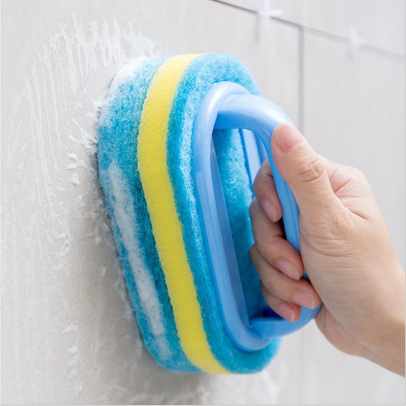 Bathroom & Kitchen Cleaning Brush, 1 Count Handheld Sponge Cleaning Brush with Handle, Multipurpose Household Cleaning Tool