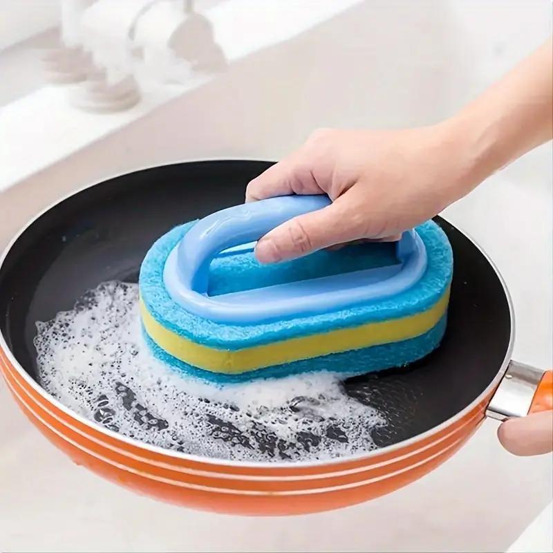 Bathroom & Kitchen Cleaning Brush, 1 Count Handheld Sponge Cleaning Brush with Handle, Multipurpose Household Cleaning Tool