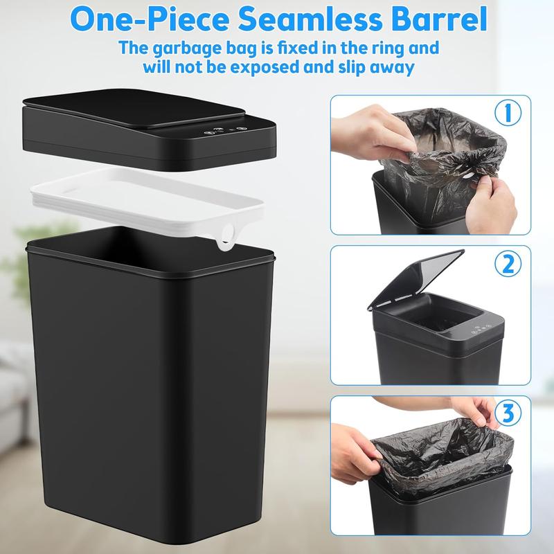 2 Pack 2.2 Gallon Automatic Touchless Garbage Can for Bedroom, Bathroom, Office, Living Room - Black