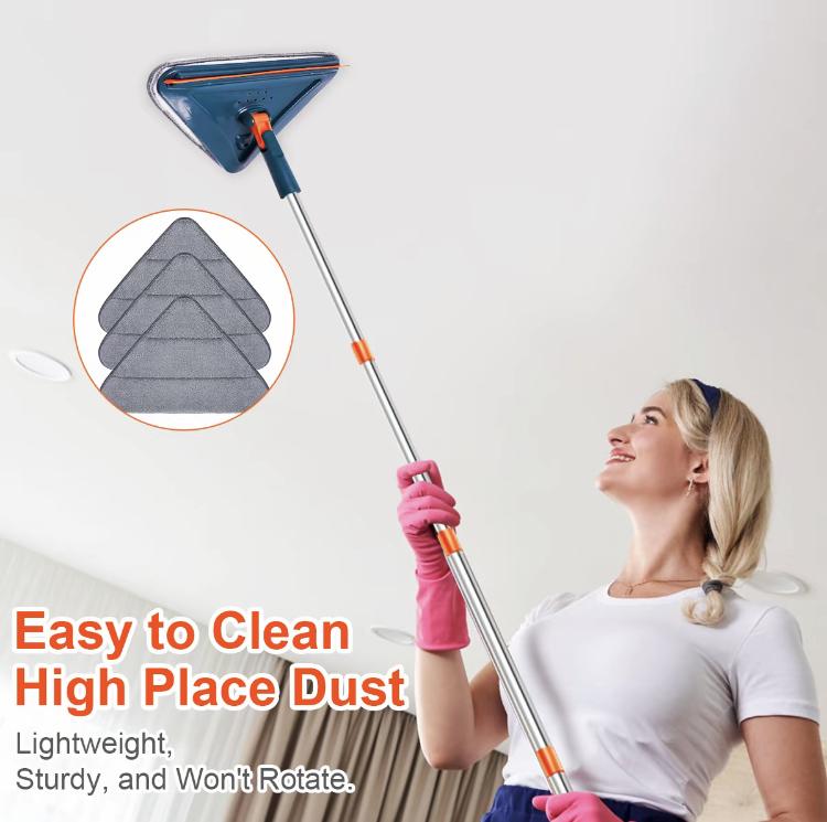 Spinning 360° Head Long Handle Wall Cleaner Adjustable Length Wall Mop Floor Wall Washing Cleaning Tool  for Walls Dust Ceiling Baseboard Floors, 6 Replacement Microfiber Chenille Pads, Usable Practicable Easy Use Family Need Durability Sturdy