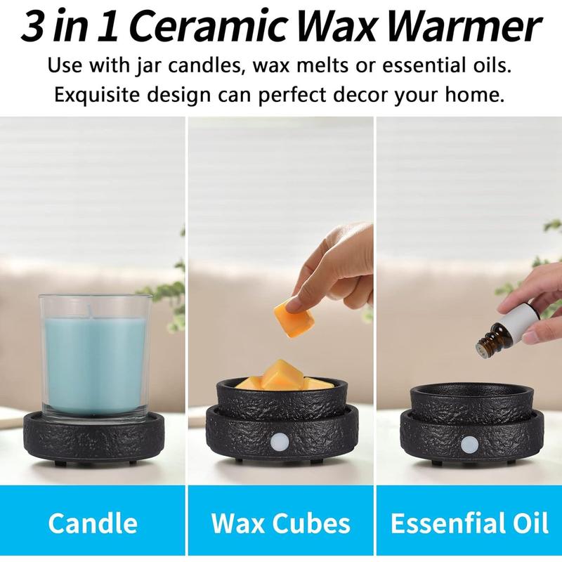 Ceramic Wax Melt Warmer Fragrance, 3 in1 Electric Candle Wax Warmer, Scented Wax Melt Wax Cubes Melter Fragrance Warmer for Home,Office, Birthday Gifts for Women Mom(Black)