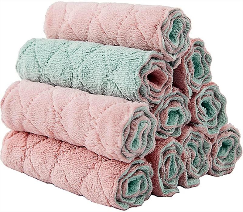 10pcs Super Absorbent Coral Velvet Dishtowels Non-Stick Oil Quick Dry Dish Towels, Soft Tea Towels, Table Cleaning Cloths