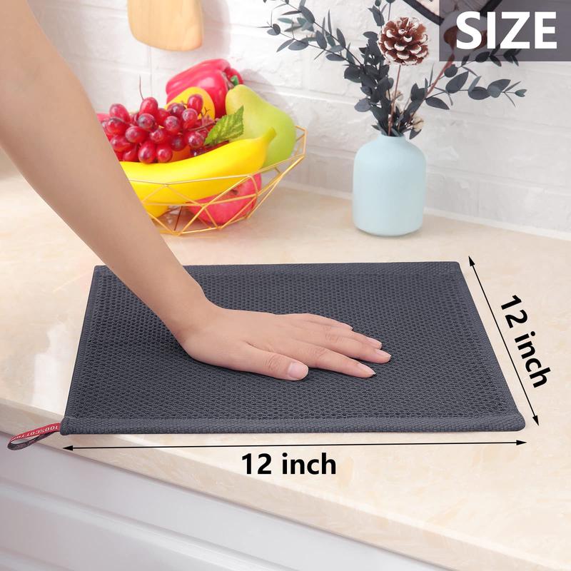 100% Cotton Waffle Weave Kitchen Dish Cloths, Ultra Soft Absorbent Quick Drying Dish Towels, 12x12 Inches, 6-Pack, Dark Grey