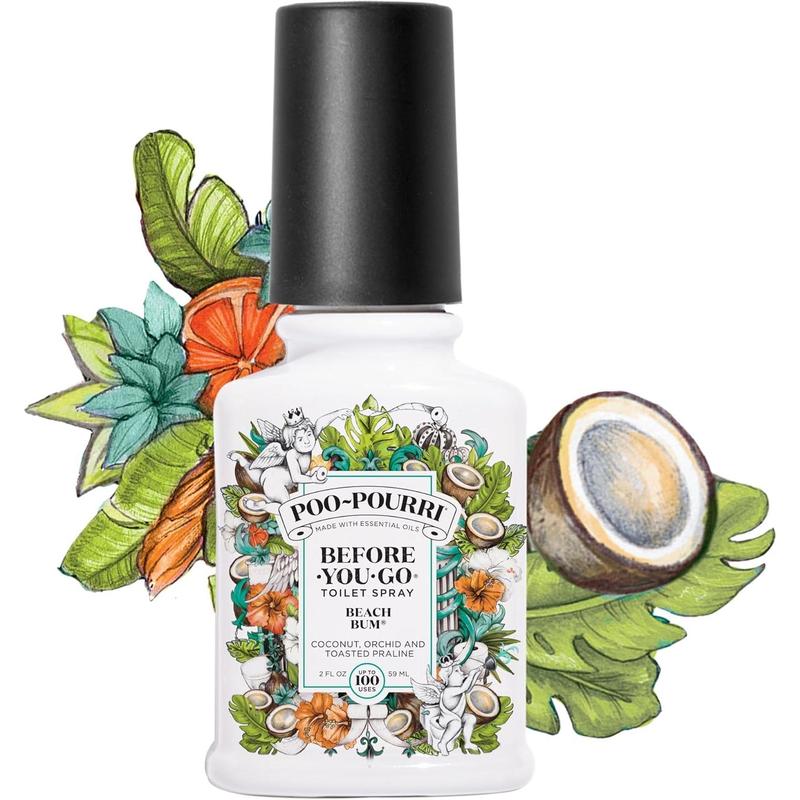 Before-You-Go Toilet Spray, Beach Bum, 1 Fl Oz Pocket Travel Size - Coconut, Orchid and Toasted Praline