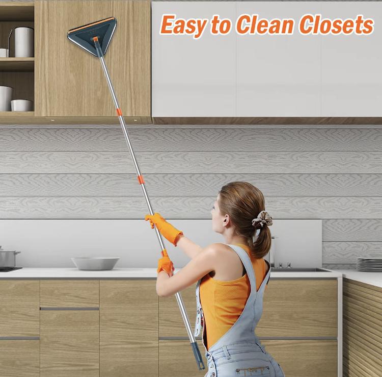 Spinning 360° Head Long Handle Wall Cleaner Adjustable Length Wall Mop Floor Wall Washing Cleaning Tool  for Walls Dust Ceiling Baseboard Floors, 6 Replacement Microfiber Chenille Pads, Usable Practicable Easy Use Family Need Durability Sturdy