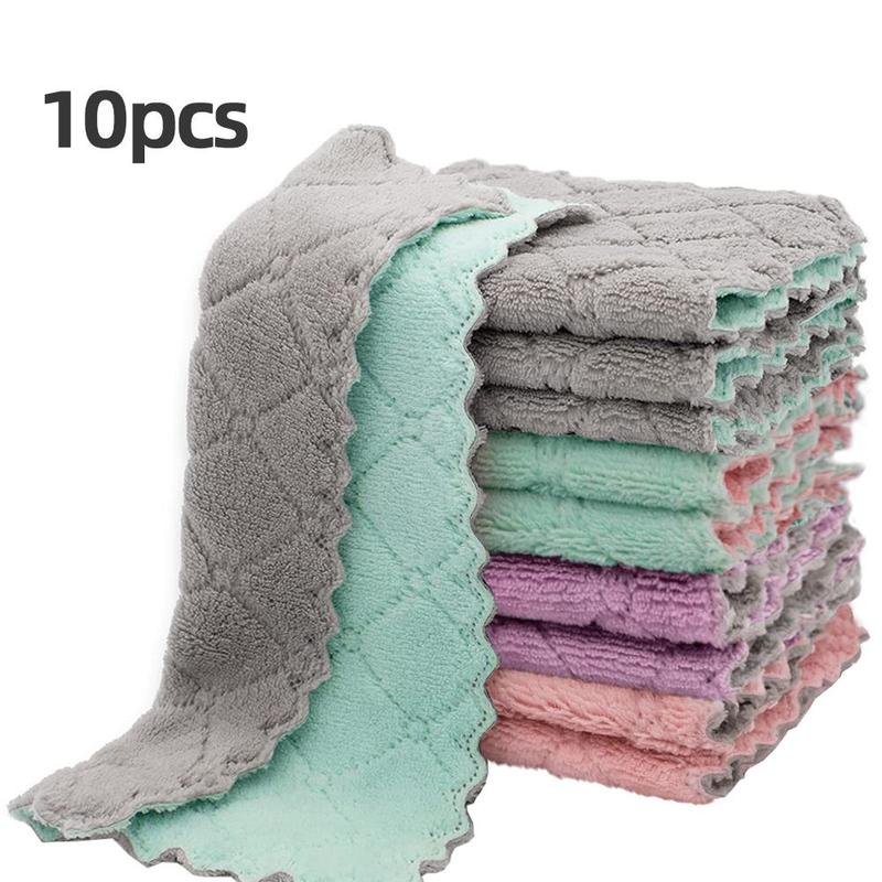 Household Cleaning Cloth (10pcs), Soft Absorbent Dish Cloth, Household Wipe Hand Quick Drying Handkerchief for Bathroom, Kitchen