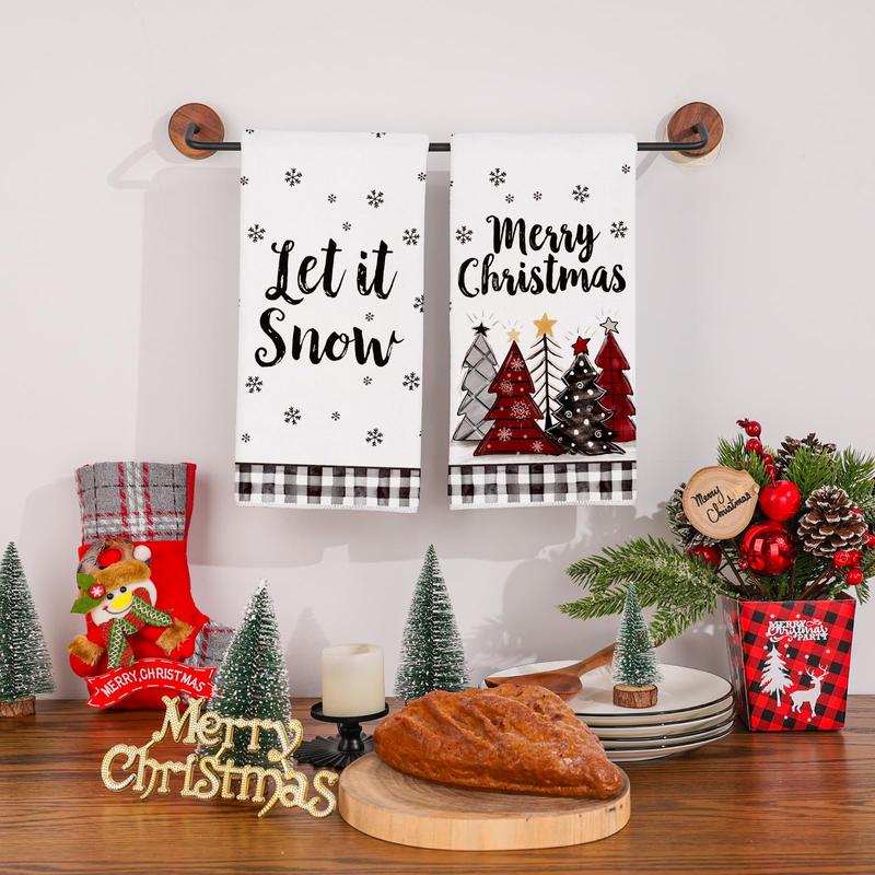 Christmas Kitchen Towels Set of 2, 18x26 Inch Merry Christmas Dish Towels Buffalo Plaid Christmas Decor Hand Towels Seasonal Winter Christmas Decorations for Home Drying Dishcloth (Christmas),Christmas Gift