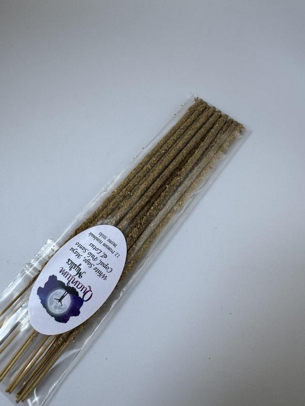 White Sage, Maya Copal, Palo Santo & Lotus, Handmade Artisanal Incense Sticks - Set of 12, Bamboo Charcoal