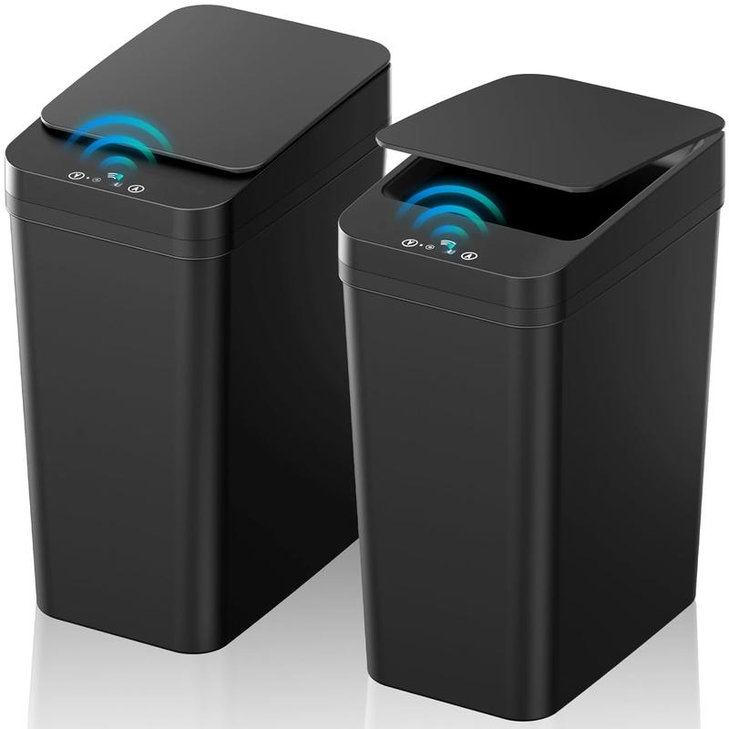 2 Pack 2.2 Gallon Automatic Touchless Garbage Can for Bedroom, Bathroom, Office, Living Room - Black