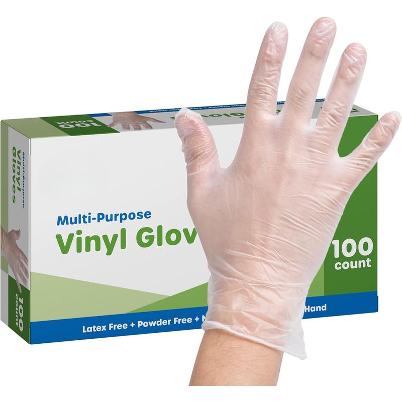 [100 Count Gloves, Powder Free, Latex Free, Clear Gloves for Cooking and cleaning