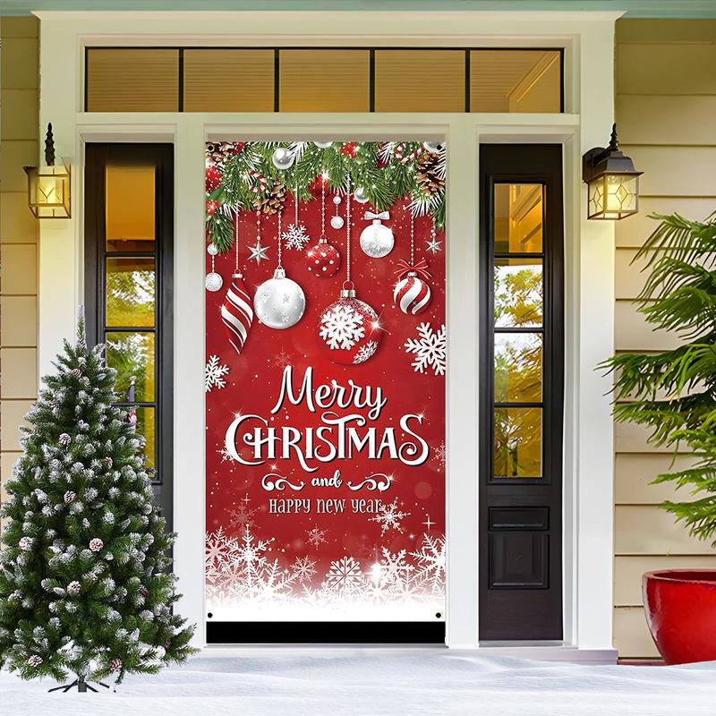 Merry Christmas Door Banner, 1 Count Xmas Themed Door Hanging Banner, Door Decoration for Home Living Room Bedroom