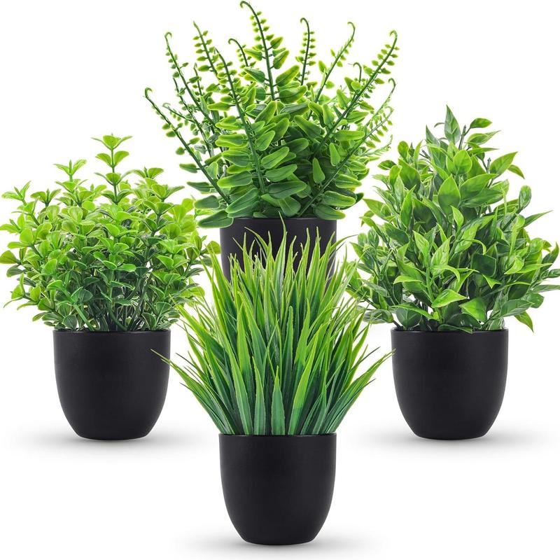 Artificial Potted Plant, 4 Counts set Fake Potted Plant, Faux Decorative Indoor Plant for Home Office Desktop Decor, Home Decor Supplies