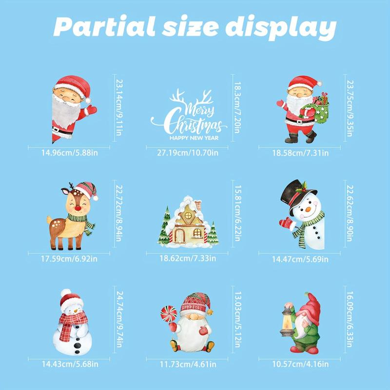 Christmas Themed Window Clings, 10 Sheets set Cartoon Pattern Window Decals, Winter Window Glass Decor for Home Party Holiday