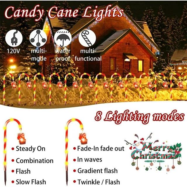 19'' Christmas Candy Cane Pathway Markers Outdoor, 12 Pack Christmas Lights Outdoor Decorations Solar Candy Cane Lights with Snowflakes Xmas Pathway Lights with 8 Modes for Holiday Decor